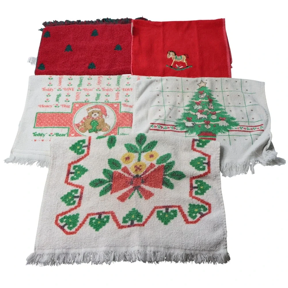 Vintage Christmas Hand Towel Lot of 5 Simtex Franco Cotton Holiday Decor‎ Kitsch